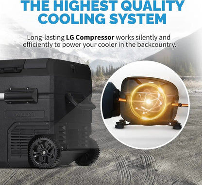 48 Qt. Portable 12V Electric Cooler with LG Compressor, Fridge and Freezer, Rugged Wheels, and Solar Power Input, Perfect Plug-in Cooler for Camping