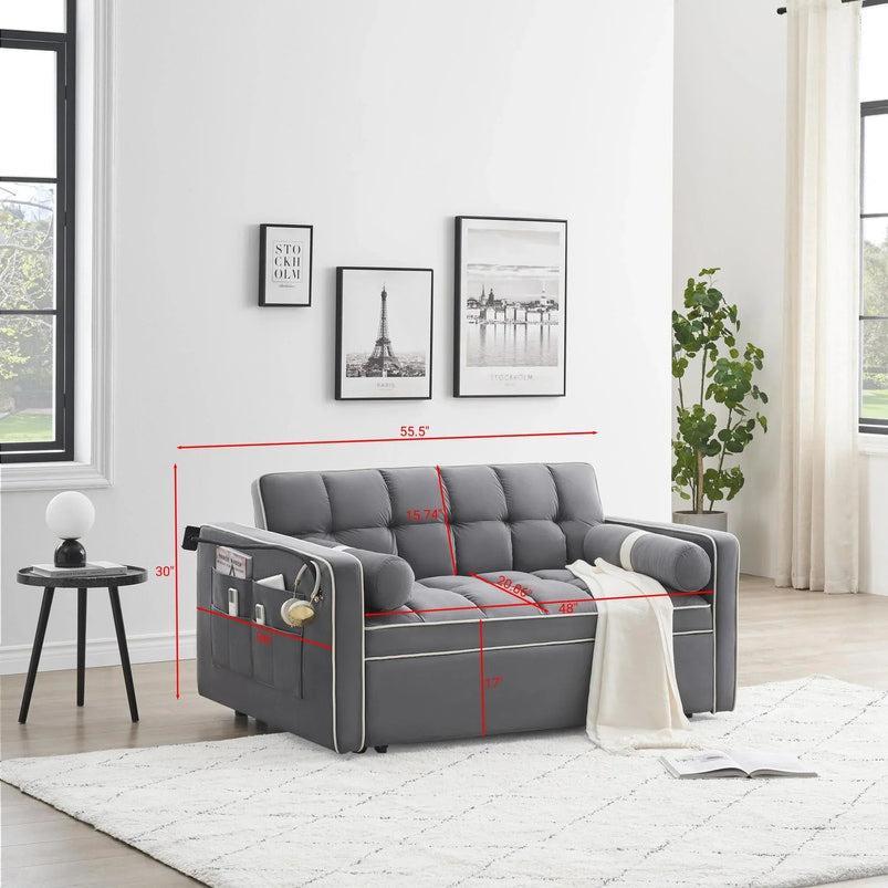 3 in 1 Sleeper Sofa Couch Bed for Living Room Apartment, Grey