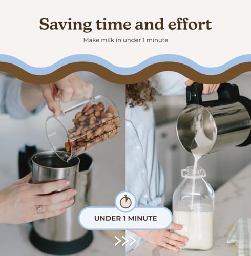 Almond Cow Nut Milk Maker Machine, Plant Based Maker for Homemade Almond, Oat, Cashew Nut Milks, Stainless Steel Food Machines, 5 6 Cups Per Batch