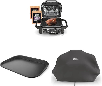 7-in-1 Grill and Smoker with Thermometer, Air Fryer, BBQ, Bake, Roast, Broil, Portable Electric Outdoor Grill, Grey