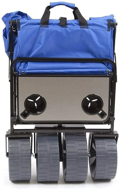 All Terrain Beach Wagon with Side Table, Heavy Duty Collapsible Folding Cart with Large Wheels for Beach Day, Picnic, Camping, Outdoor Activities