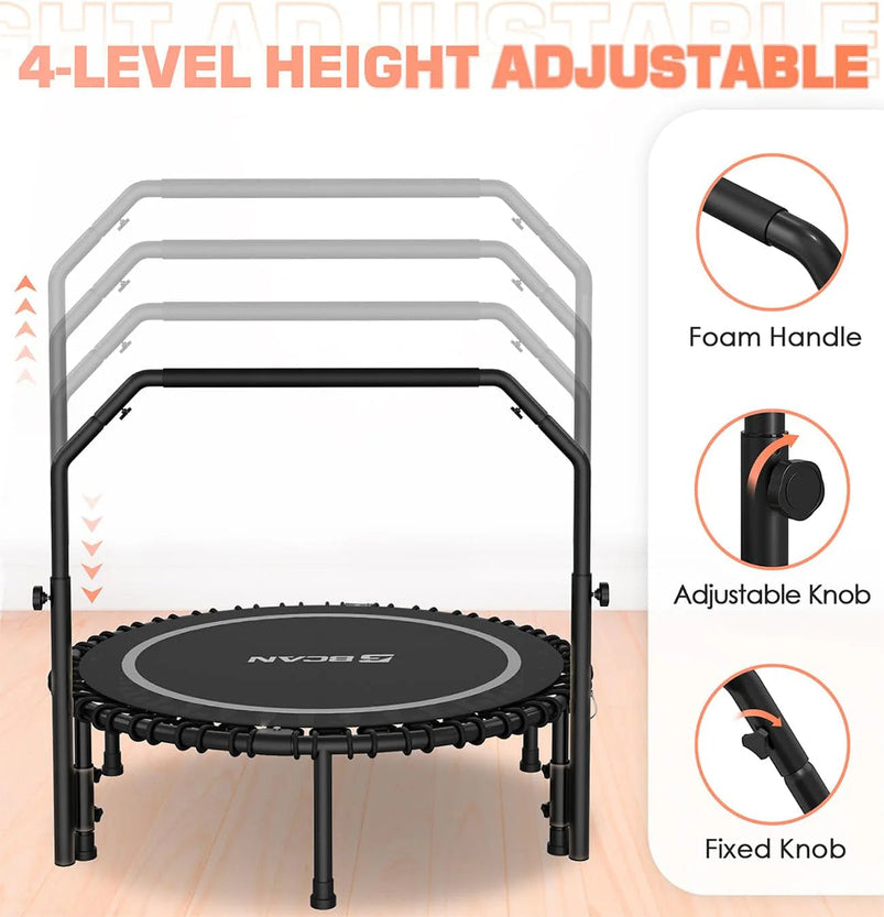 Bcan 450/550 Lbs Foldable Mini Trampoline, 40"/48" Fitness Trampoline with Bungees, U Shape Adjustable Foam Handle