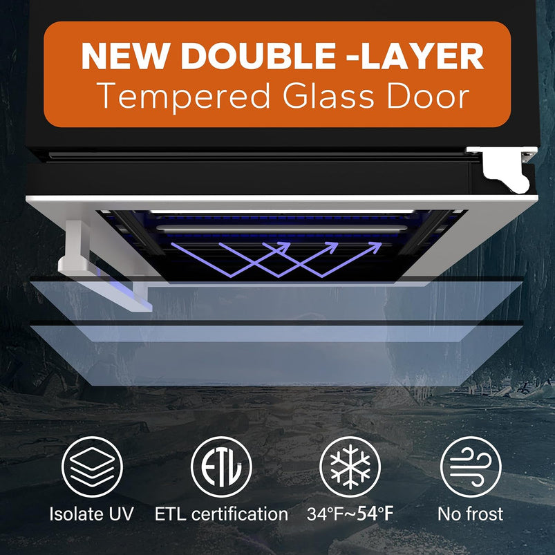 24 in Wine Cooler Refrigerator, 46 Bottle Wine Fridge Dual Zone with Modern Touch Intelligent Digital 40 Degree -65 Degree F Low Noise