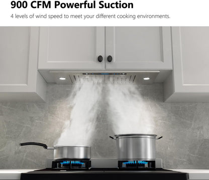 30 Inch Built-in/Insert Range Hood 900 CFM, Ducted/Ductless Convertible Duct