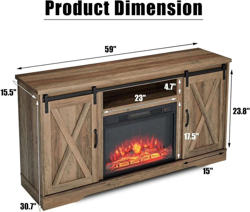 Amerlife Fireplace TV Stand with Sliding Barn Door for Tvs up to 73"