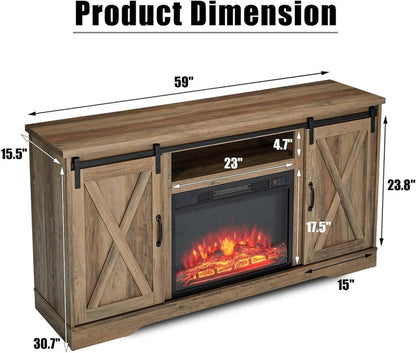 Amerlife Fireplace TV Stand with Sliding Barn Door for Tvs up to 73"