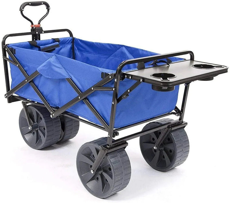 All Terrain Beach Wagon with Side Table, Heavy Duty Collapsible Folding Cart with Large Wheels for Beach Day, Picnic, Camping, Outdoor Activities