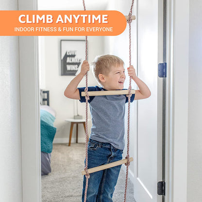 6 Piece Indoor Doorway Gym Set for Kids, Indoor Swing for Kids Includes Kids Swing Chair, Rings, Hanging Trapeze, Ladder, Swinging Rope and Pullup Bar
