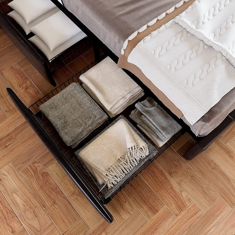 Allewie Upholstered Queen Size Platform Bed Frame with 4 Storage Drawers and Headboard, Square Stitched Button Tufted