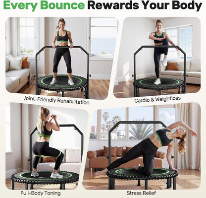 Bcan 450/550 Lbs Foldable Mini Trampoline, 40"/48" Fitness Trampoline with Bungees, U Shape Adjustable Foam Handle