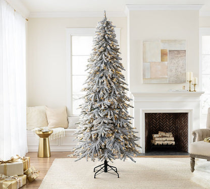 Balsam Hill Tree Classics Flocked Snow Pine Christmas Tree with LED Lights, 6 Ft or 7.5 Ft, Hinged Branches, PVC/Pve