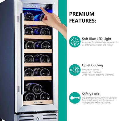 24 Inch Wine Cooler, 46 Bottle, Dual Zone Built-in or Freestanding Fridge with Stainless Steel Reversible Glass Door, for Home, Kitchen, or Office