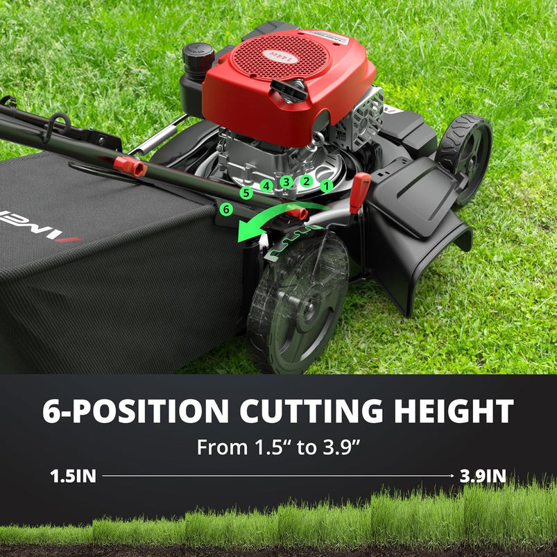21" Steel Deck Gas Lawn Mower, Heavy-Duty 3-in-1 Push Mower, 144cc 4-Stroke Engine, 6-Position Height Adjustment, Large 1.4 Bushel Grass Catcher