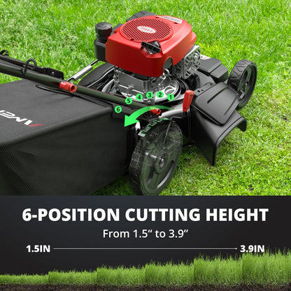 21" Steel Deck Gas Lawn Mower, Heavy-Duty 3-in-1 Push Mower, 144cc 4-Stroke Engine, 6-Position Height Adjustment, Large 1.4 Bushel Grass Catcher