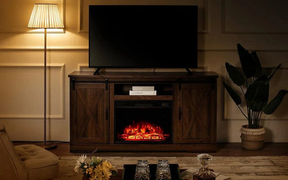 Amerlife Fireplace TV Stand with Sliding Barn Door for Tvs up to 73"