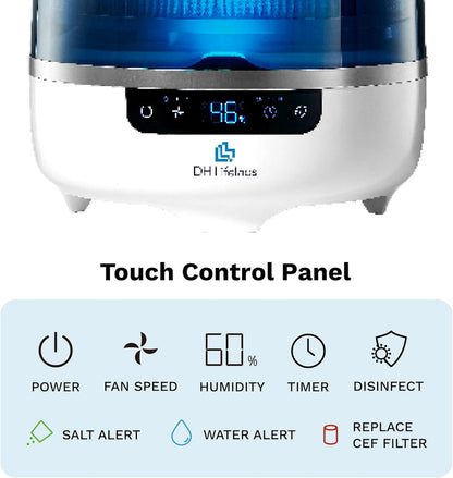 Bedroom Evaporative Humidifier, Humidifier and Air Purifier in One, with Hocl Generator, Mildew Remover, Pet Smoking Odor Eliminator, 538 Square Feet