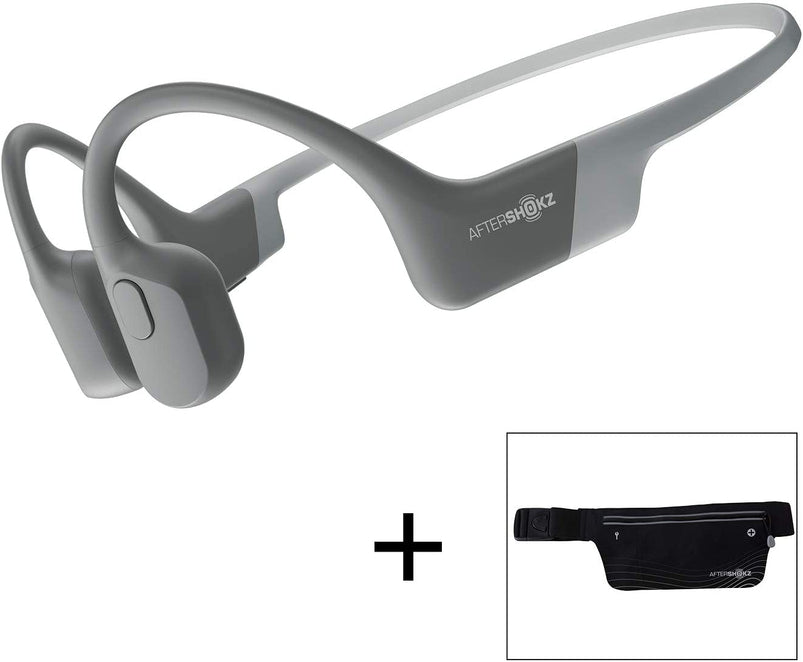 Aftershokz Aeropex Open-Ear Wireless Bone Conduction Headphones with Sport Belt, Cosmic Black, 2.3