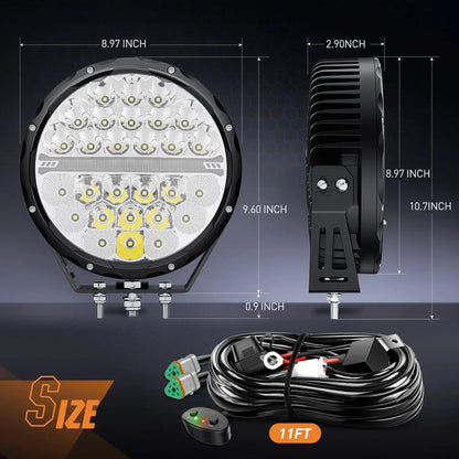 9-Inch Round Off-Road LED Drive Light, 2PCS 140W 15560LM IP68 Multi-Point Floodlight Combination Work Light