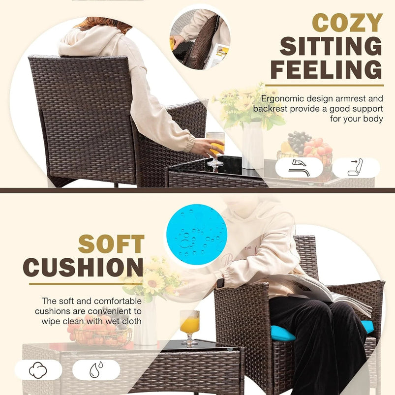 4 Pieces Patio Rattan Chair Wicker, Outdoor Indoor Use Backyard Porch Garden Poolside Balcony Furniture Sets Red
