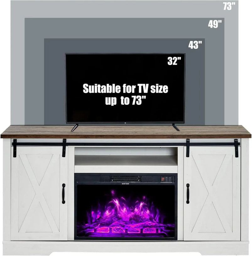 Amerlife Fireplace TV Stand with Sliding Barn Door for Tvs up to 73"