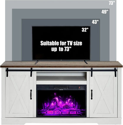 Amerlife Fireplace TV Stand with Sliding Barn Door for Tvs up to 73"