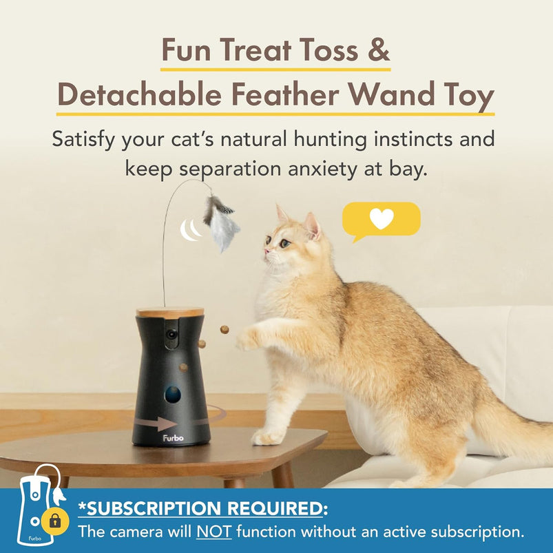 360 Degree Cat Camera, See Your Cat from Anywhere, Rotating 360 Degree Cat Tracking, Treat Toss, Color HD Night Vision, 2-Way Audio