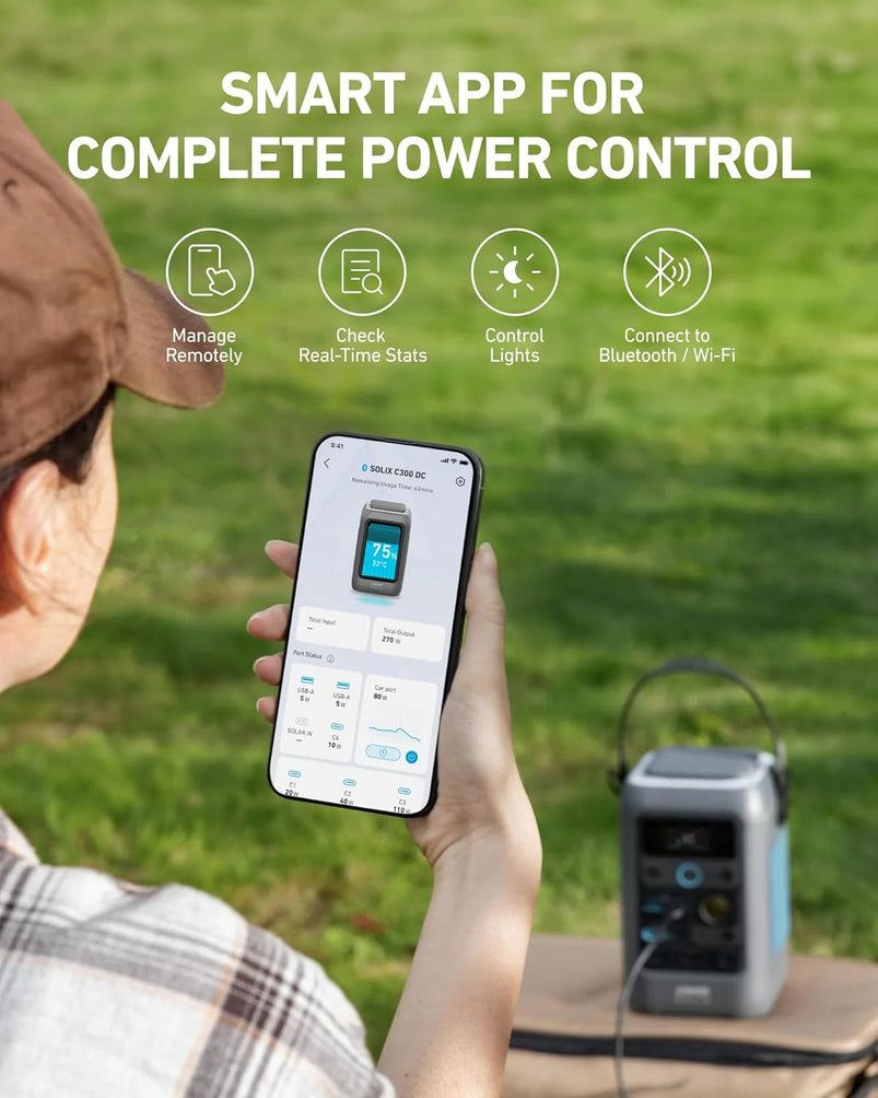Anker Power Bank Station Solix C300 DC 90, 000mAh, 288Wh, Portable Power Station, 300W Solar Generator, LiFePO4 Battery, Generators