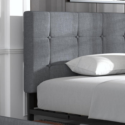 Allewie Upholstered Queen Size Platform Bed Frame with 4 Storage Drawers and Headboard, Square Stitched Button Tufted
