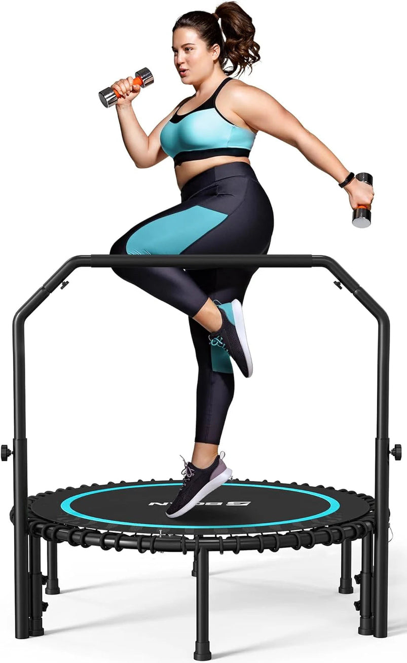 Bcan 450/550 Lbs Foldable Mini Trampoline, 40"/48" Fitness Trampoline with Bungees, U Shape Adjustable Foam Handle