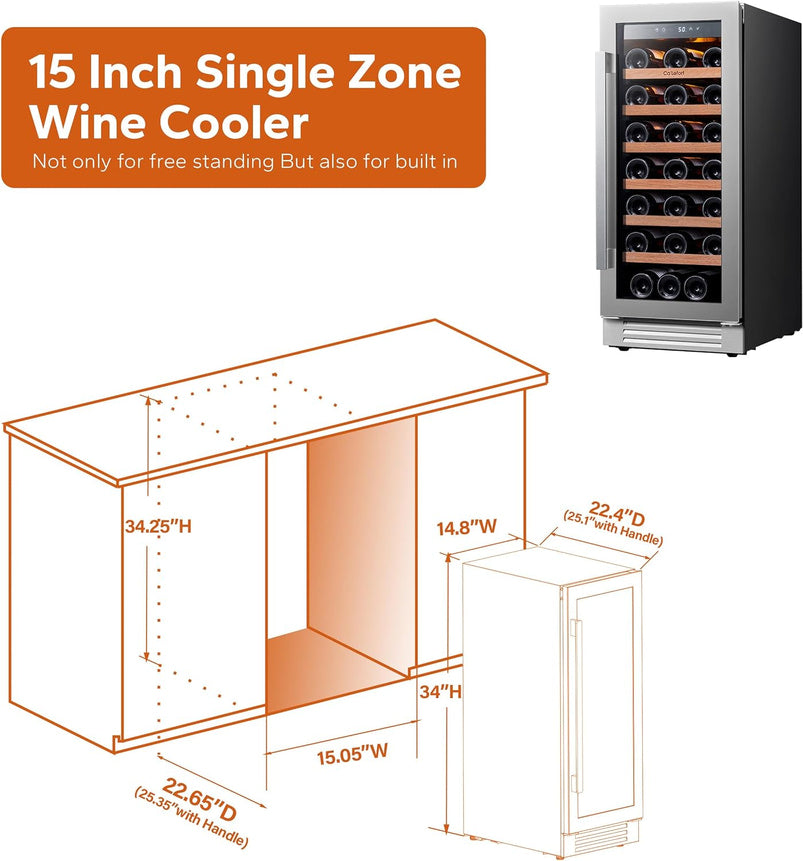 24 in Wine Cooler Refrigerator, 46 Bottle Wine Fridge Dual Zone with Modern Touch Intelligent Digital 40 Degree -65 Degree F Low Noise