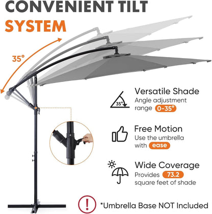 9.8FT Offset Patio Umbrella Hanging Cantilever Umbrella Outdoor Sun Shade with Easy Tilt Adjustment, 8 Ribs, UV Protection for Backyard, Lawn