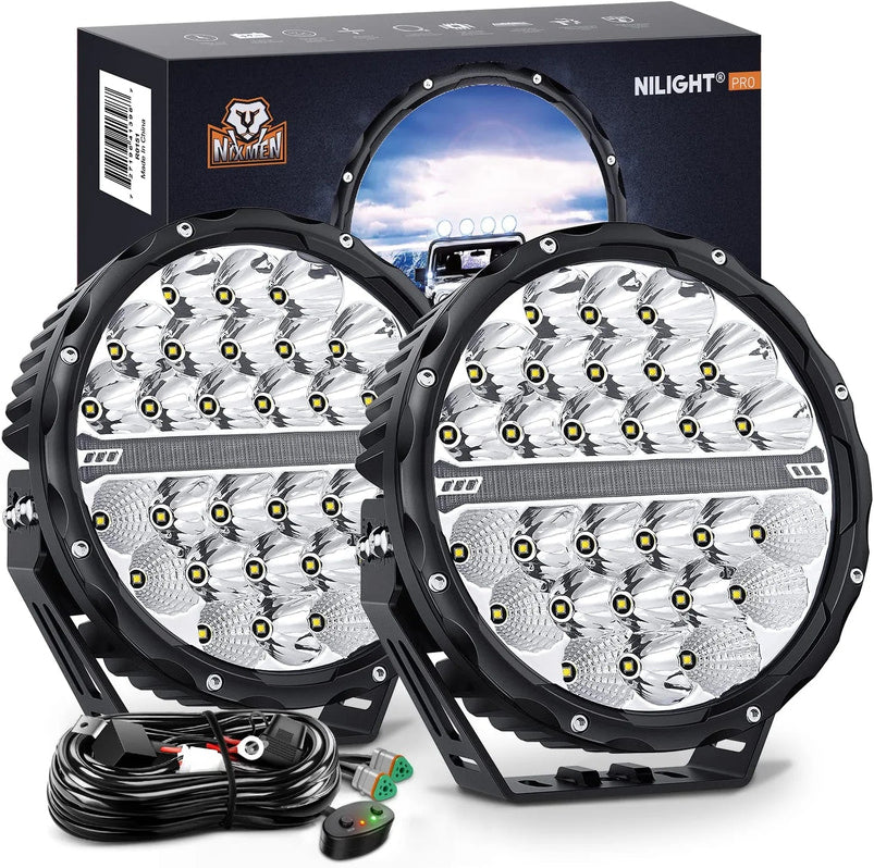 9-Inch Round Off-Road LED Drive Light, 2PCS 140W 15560LM IP68 Multi-Point Floodlight Combination Work Light