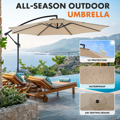 9.8FT Offset Patio Umbrella Hanging Cantilever Umbrella Outdoor Sun Shade with Easy Tilt Adjustment, 8 Ribs, UV Protection for Backyard, Lawn