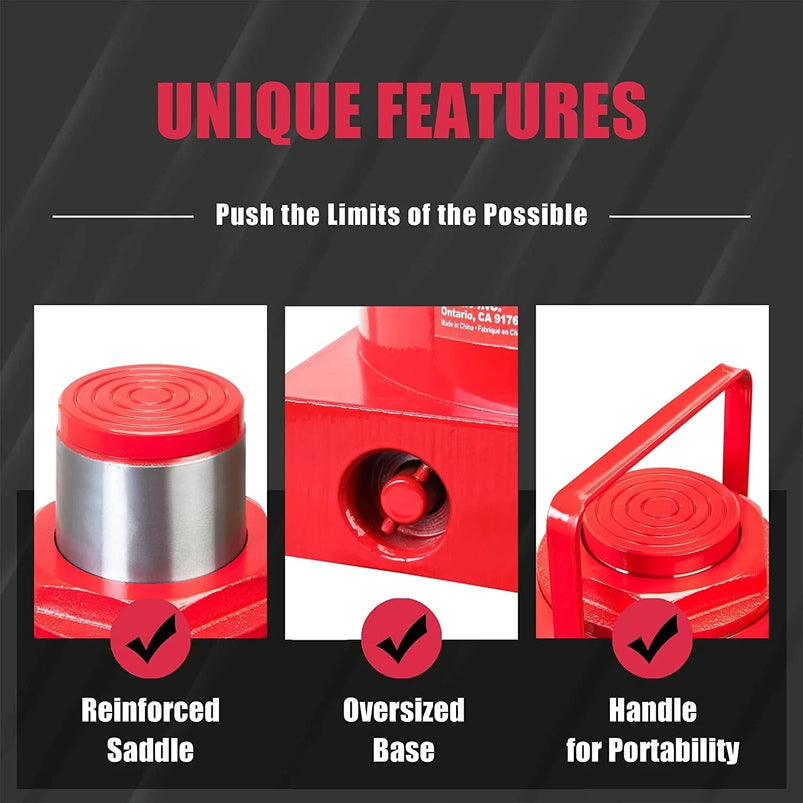 Big Red 50 Ton Low Profile Hydraulic Bottle Jack, Welded Construction for Automotive and Heavy Lifting