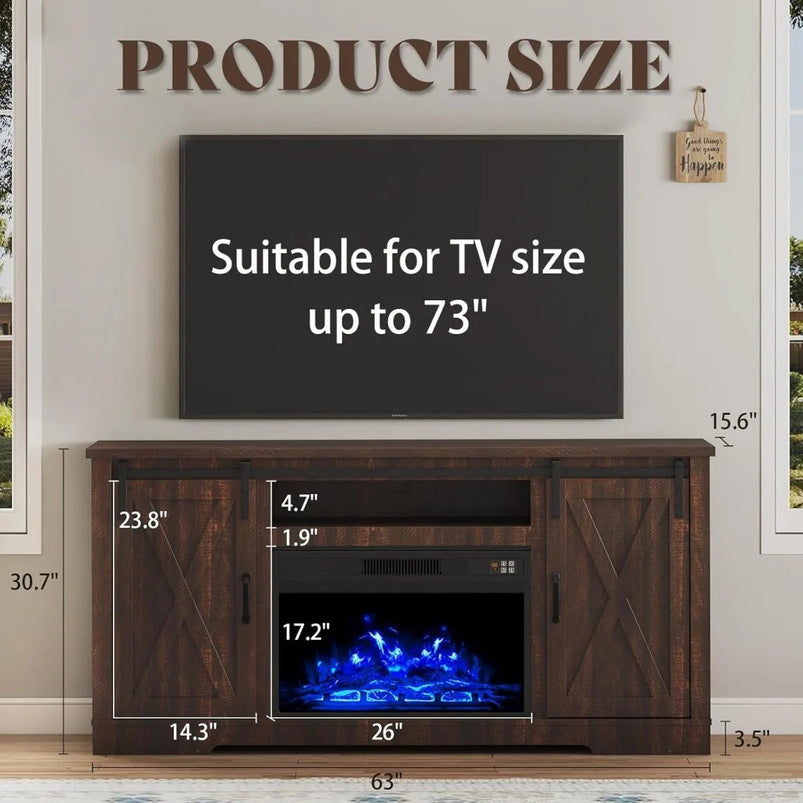 Amerlife Fireplace TV Stand with Sliding Barn Door for Tvs up to 73"
