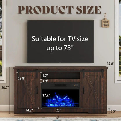 Amerlife Fireplace TV Stand with Sliding Barn Door for Tvs up to 73"
