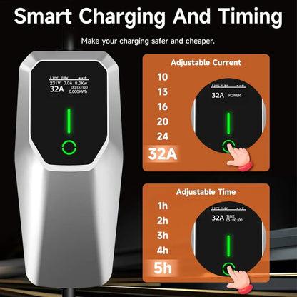 32 Amp Level 1 and 2 Portable EV Charger, 26FT Cable NEMA 14-50 Plug for Electric Car Home Charging Station 7.68KW