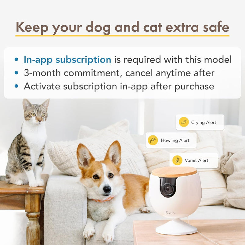 360 Degree Cat Camera, See Your Cat from Anywhere, Rotating 360 Degree Cat Tracking, Treat Toss, Color HD Night Vision, 2-Way Audio