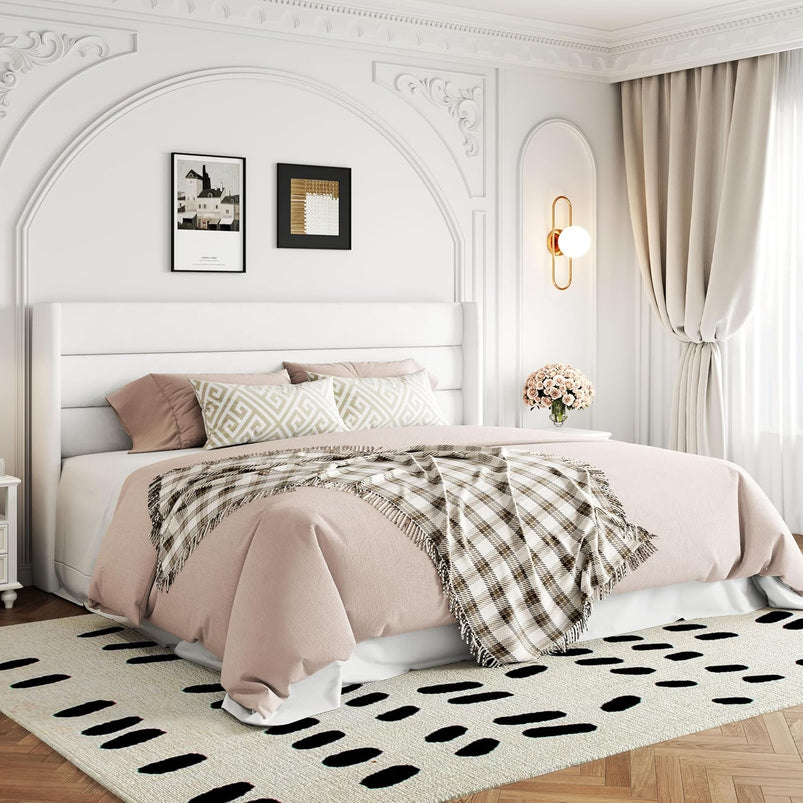 Allewie Queen Size Lift up Storage Bed, Modern Wingback Headboard, Hydraulic Support, Light Beige