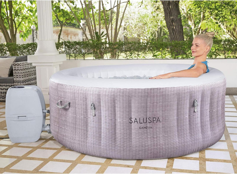 Bestway Saluspa Fiji Airjet Large Round 2 to 4 Person Inflatable Hot Tub Portable Outdoor Spa with 120 Airjets and Energysense Cover, Grey