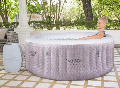 Bestway Saluspa Fiji Airjet Large Round 2 to 4 Person Inflatable Hot Tub Portable Outdoor Spa with 120 Airjets and Energysense Cover, Grey