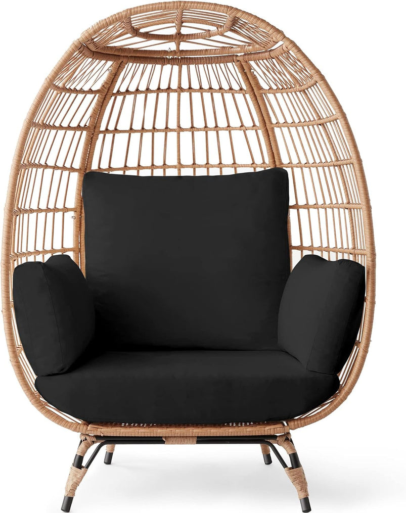 Best Choice Products Wicker Egg Chair, Oversized Indoor Outdoor Lounger for Patio, Backyard, Living Room W/ 4 Cushions, Steel Frame, 440lb Capacity