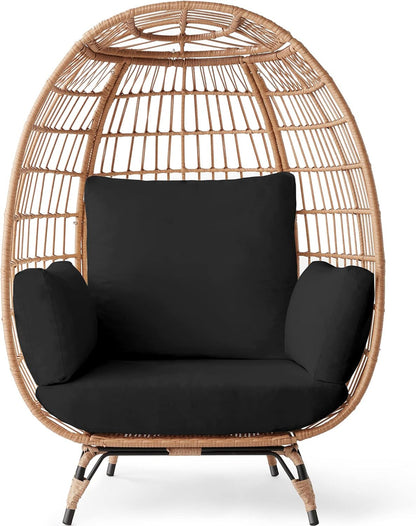 Best Choice Products Wicker Egg Chair, Oversized Indoor Outdoor Lounger for Patio, Backyard, Living Room W/ 4 Cushions, Steel Frame, 440lb Capacity
