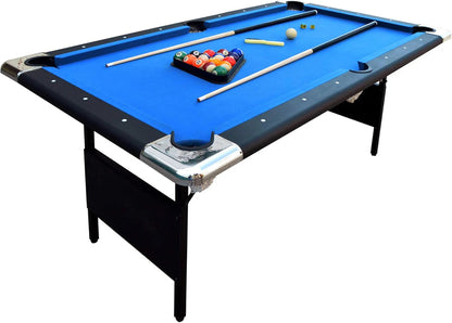 6 Ft Portable Pool Table, Adults Folding Billiards Tables for Game Room with Easy Foldable Storage, Includes Full Set of Billiard Balls, Cues