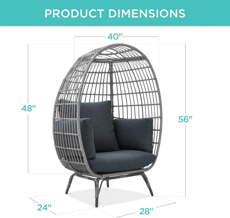 Best Choice Products Wicker Egg Chair, Oversized Indoor Outdoor Lounger for Patio, Backyard, Living Room W/ 4 Cushions, Steel Frame, 440lb Capacity