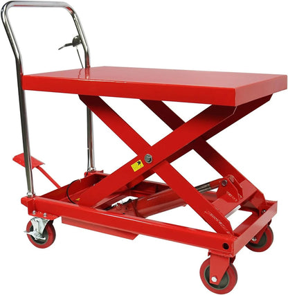 660LBS Hydraulic Lift Table Cart, 31" Lift Height, Double Scissor Design with 4 Wheels and Non-Slip Pad for Material Handling