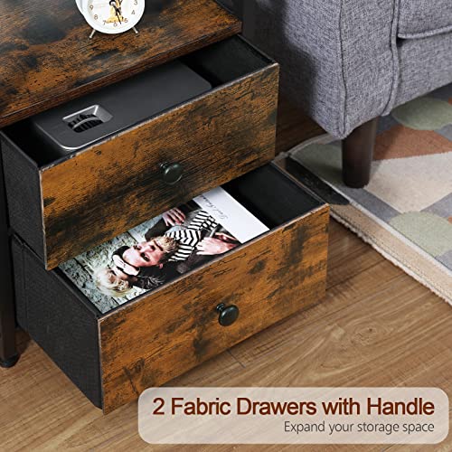 Amhancible Night Stand Set 2, Nightstand with Charging Station