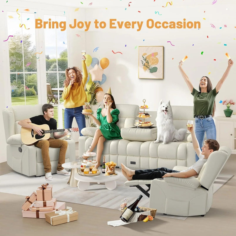 3 Seat Reclining Sofa with Storage Drawer USB Ports and Cup Holders Manual Couch