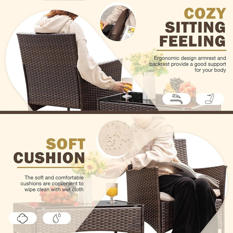 4 Pieces Patio Rattan Chair Wicker, Outdoor Indoor Use Backyard Porch Garden Poolside Balcony Furniture Sets Red