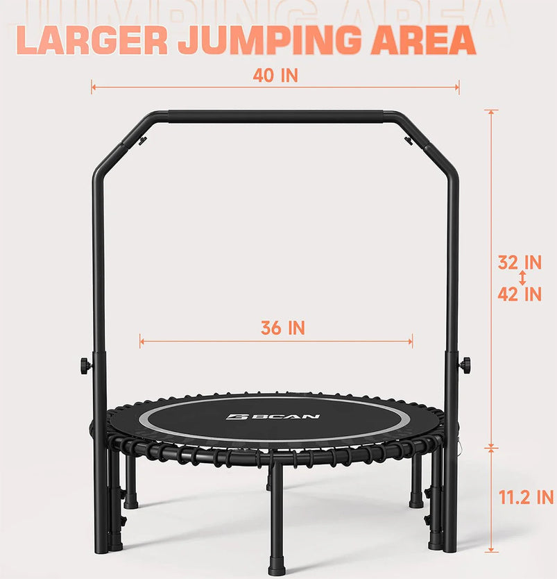 Bcan 450/550 Lbs Foldable Mini Trampoline, 40"/48" Fitness Trampoline with Bungees, U Shape Adjustable Foam Handle